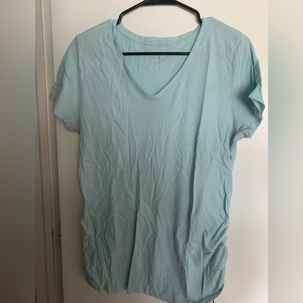 Light Blue V Neck Maternity Shirt